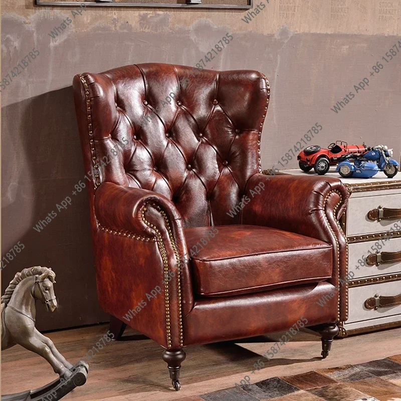 

Кожаное кресло в стиле ретро, изысканное винтажное насыщенное зеленое кожаное кресло Честерфилд, кожаное кресло в американском стиле для гостиной сигар
