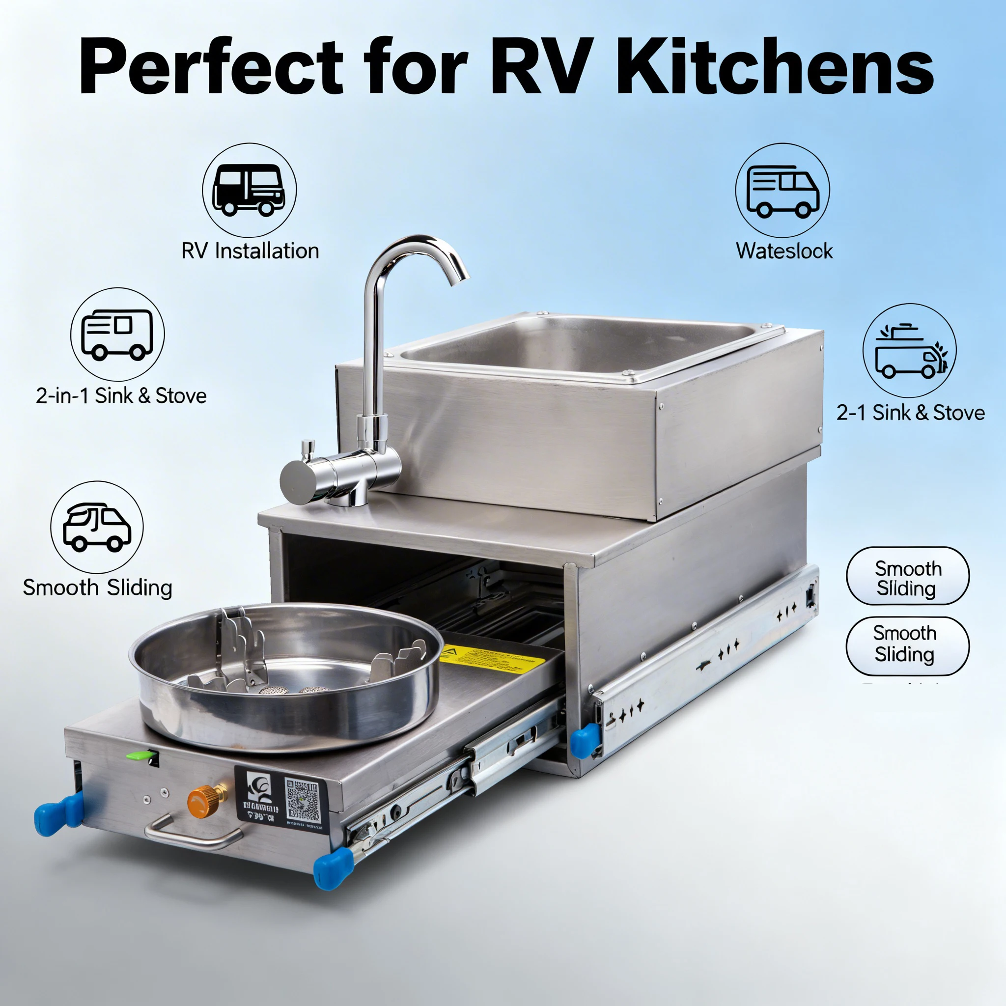 Caravan Kitchen RV Pull Out Stove Sink Combo Gas Cooker With Sink For Campervan Trailer Motorhome