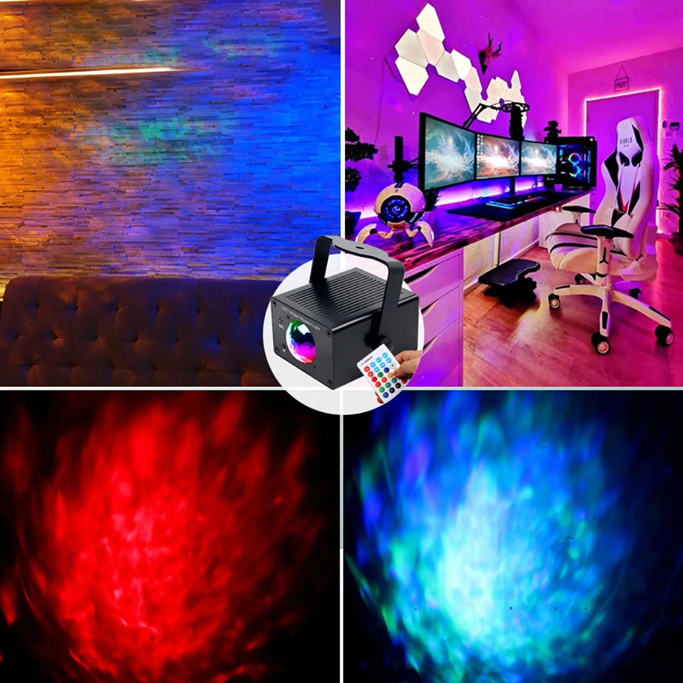 RGB LED Water Wave Ripple Effect Stage Lighting 9W 16 Colors Christmas Party Dj Show Pattern Laser Projector Ocean Wave Light