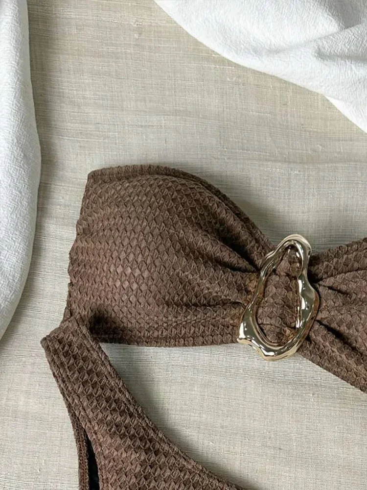 UETEEY 2025 nuevo traje de baño de verano conjunto de Bikinis Sexy sin tirantes Bikini con espalda descubierta conjunto de 2 piezas mujeres sólido traje de baño dividido Bikini de playa