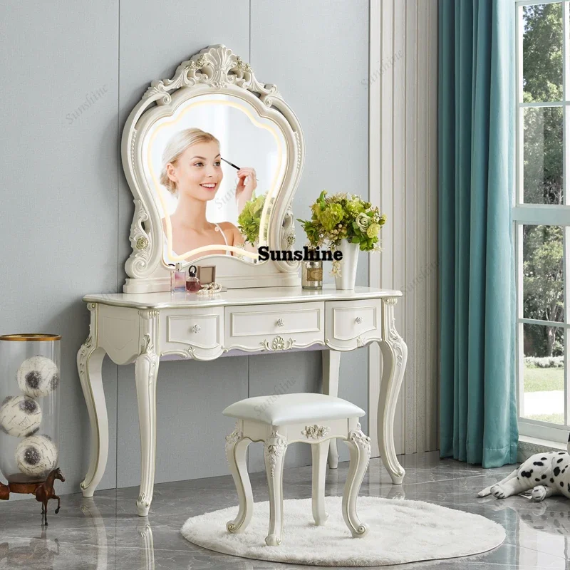 

European Decor Makeup Vanity Desk Wooden Drawer White Black Makeup Vanity Desk Mirror Corner Komody Master Bedroom FurnitureY