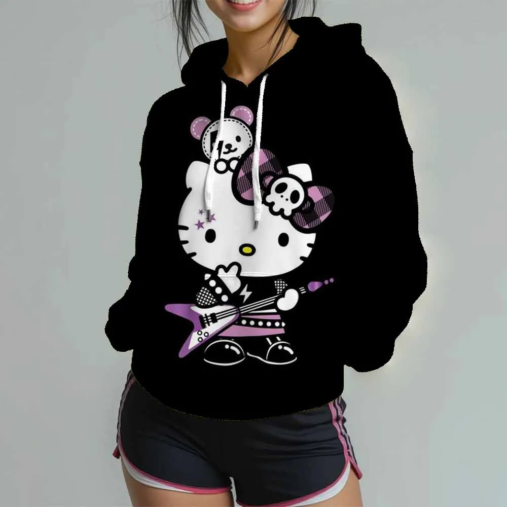ファッショナブルなハローキティ婦人服プリントスウェットシャツ女性のカジュアルラウンドネックポロシャツグラフィックデザインパーカー