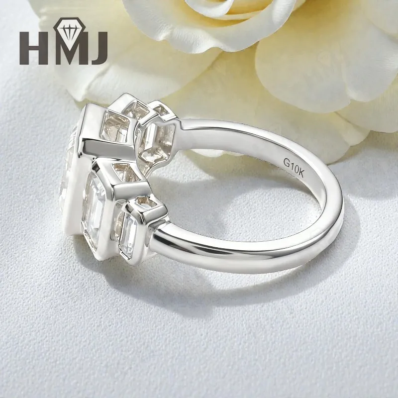 خمسة خاتم قطع الزمرد مع 4.6CT D اللون مويسانيتي الماس 10k 14k 18K مطلية بالذهب 925 الفضة للخطوبة الزفاف غرامة Jewely #5