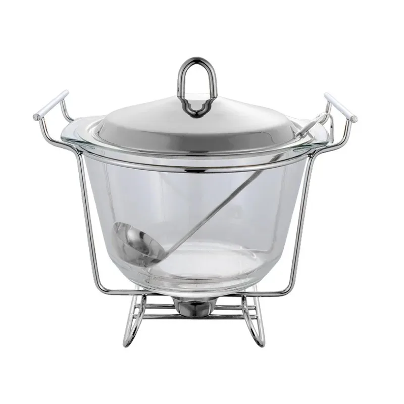 Stainless Steel & Glass 4L Alcohol-Fueled Chafing Dish Food Warmer In Gold/Silver For High-End Buffet Wedding Fine Dining