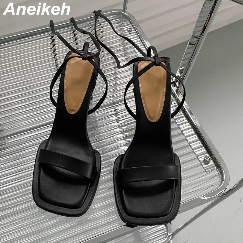 Aneikeh 2025 Summer Fashion High Heel Lace up Gladiator Sandals up Square Toe Open Toe Women\'s Dress Party Pumps Shoes