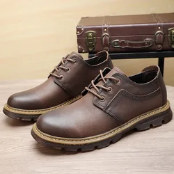 Genuine Leather Shoes First-Layer Cowhide Tendon Sole Casual Leather Shoes Thick Sole Soft Leather British Versatile Men's Shoes