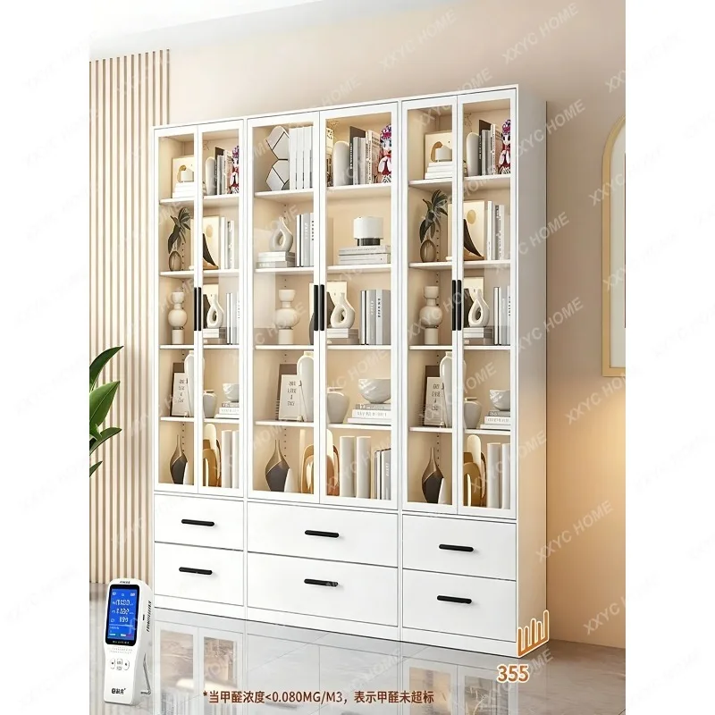 XXHousehold Steel Dust-proof Bookcase Display Cabinet Floor-to-ceiling Glass Door Bookshelf Storage Locker