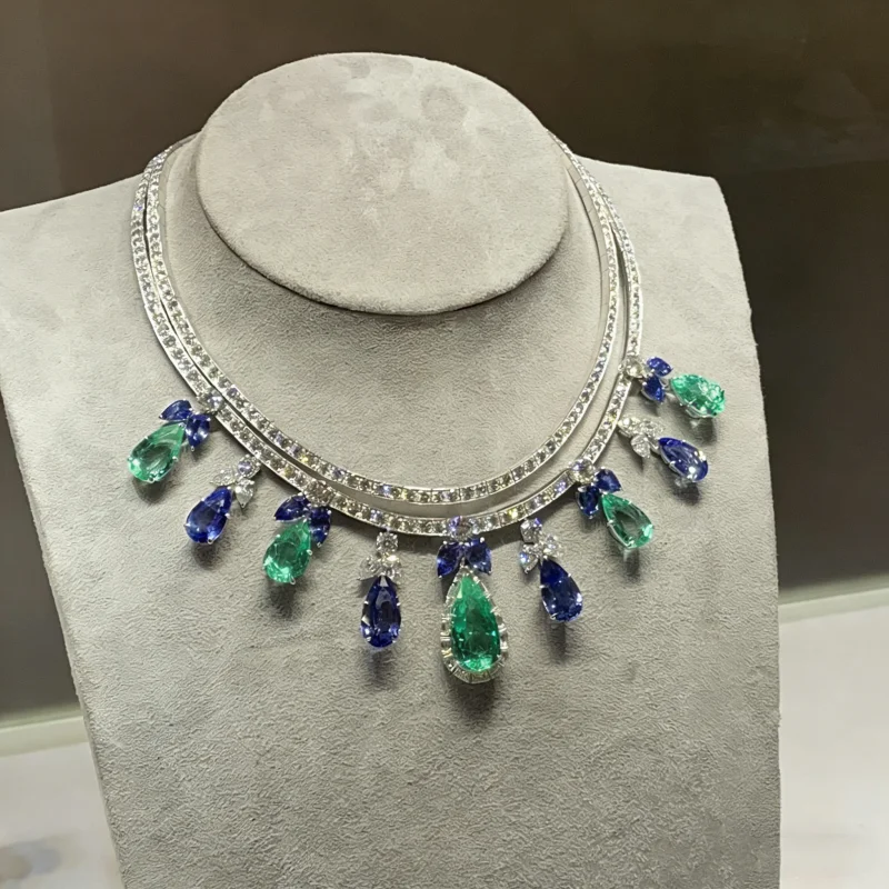 Bellux Luxury Party Necklace Synthetic Paraiba Green Water Drop Shaped Sapphire 925 Silver High-end Jewelry
