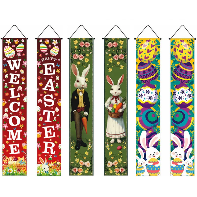 

Пасхальный приветственный баннер VIKAMA с разноцветными кроликами и яйцами, подвесная табличка на входную дверь, украшения для весенней вечеринки