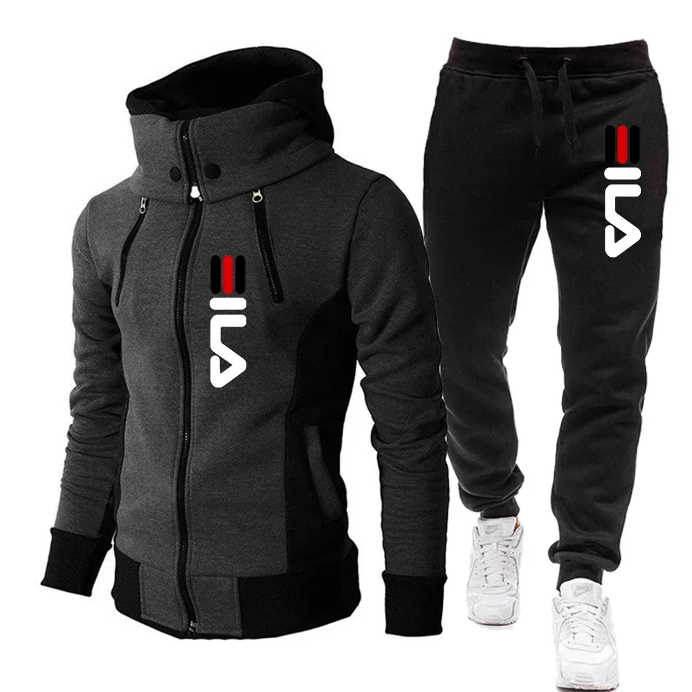 Men\'s Winter Tracksuit Hoody Hoodies+Pant High Neck 2-Pcs Set Brand Casual Coldproof Male Sports Cloth Ski Sweat Suit Streetwear