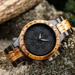 BOBO BIRD-reloj de madera Para Hombre, cronógrafo con símbolo de guerrero vikingo, personalizado