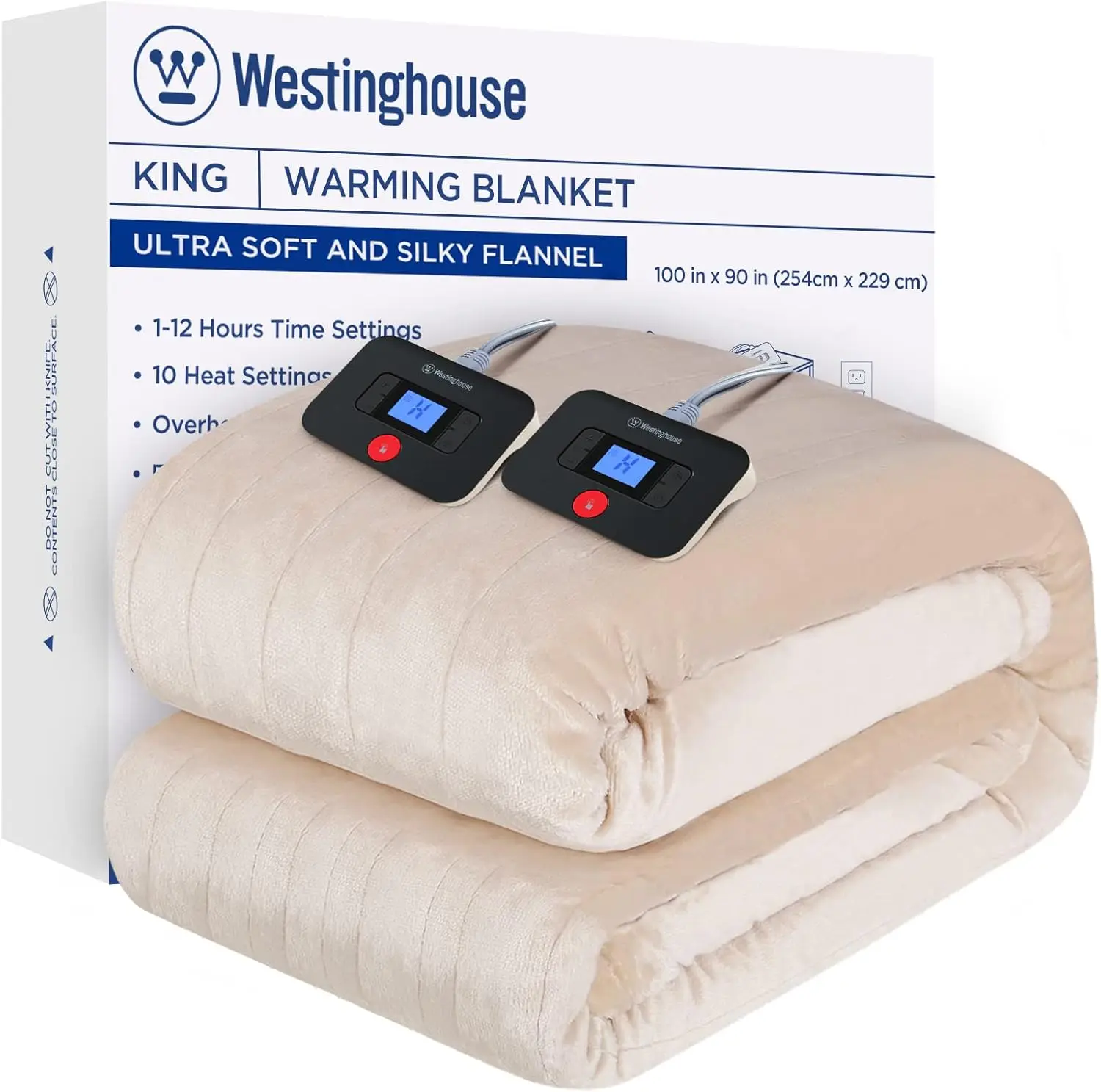 

King Size Heated Blanket, 100" x 90" Flannel with 10 Heat Levels & Auto-Off, Machine Washable, ETL Certified