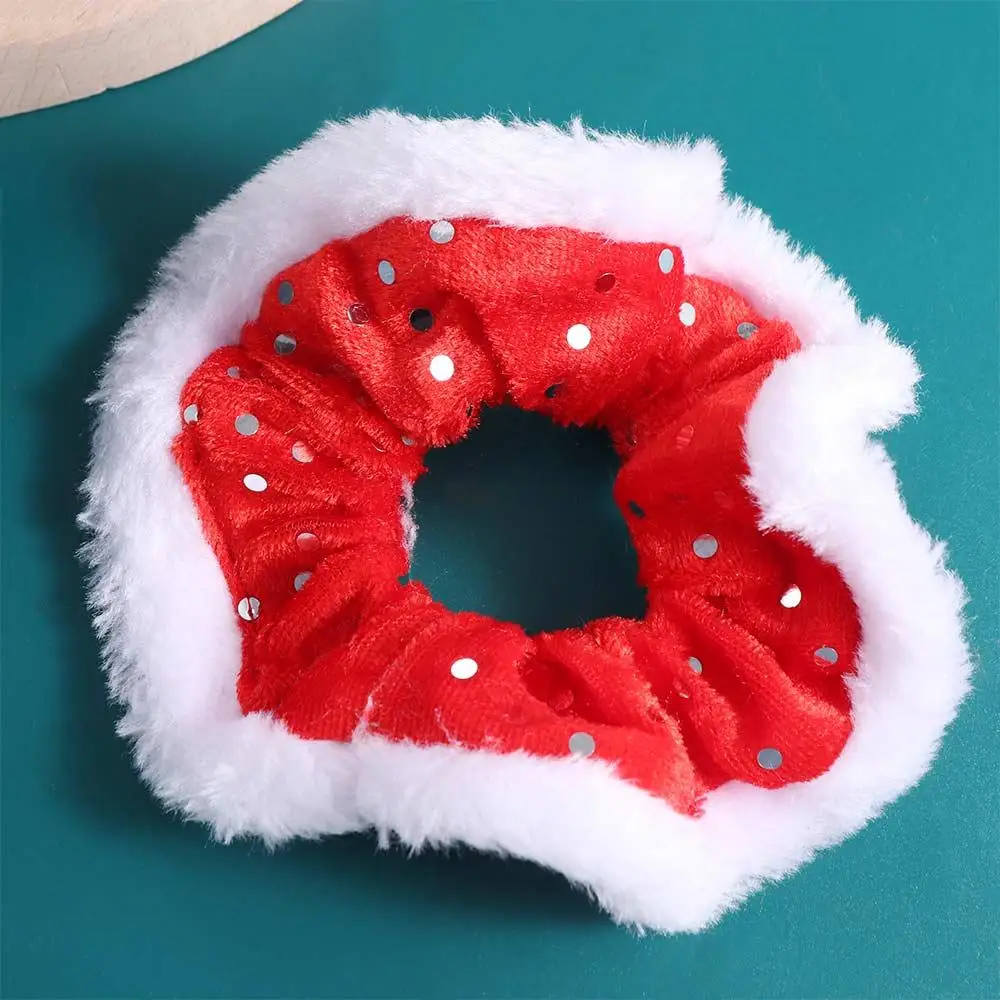 Velvet Plush Christmas Hair Rope High Elasticity Snow New Year Hair Scrunchies Red& White Glitter Women Hair Ring