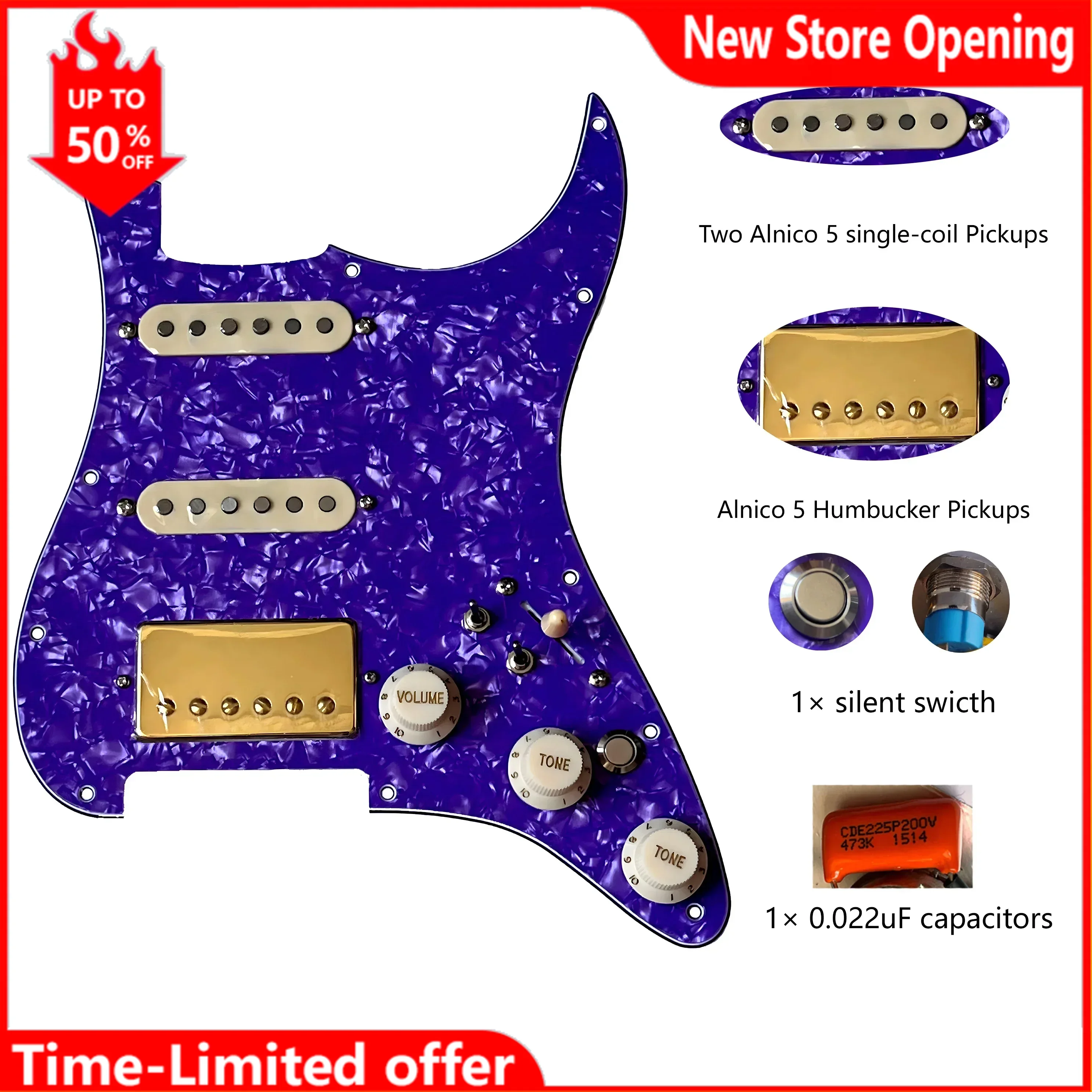 SSH Prewired Guitar St Pickguard Set, Kill Switch Loaded Alnico 5 Humbucker Pickups Coil Splitting Switch, Multi Switch for ST