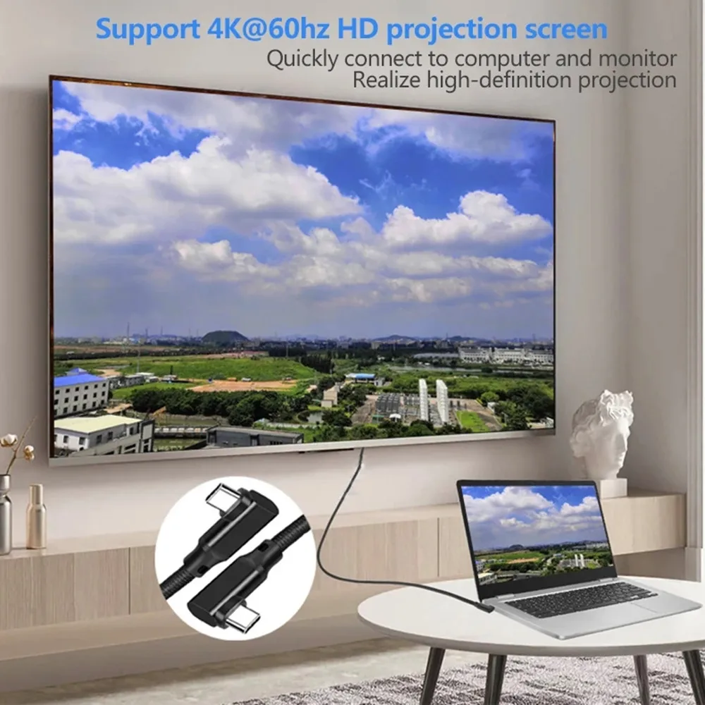 Cable de datos USB 3,2 Gen2 para Macbook Pro Quest2, Cable de codo de 20Gbps, VR Link, USB C a tipo C, 4K, vídeo, 5A, 100W, ángulo de 90 grados