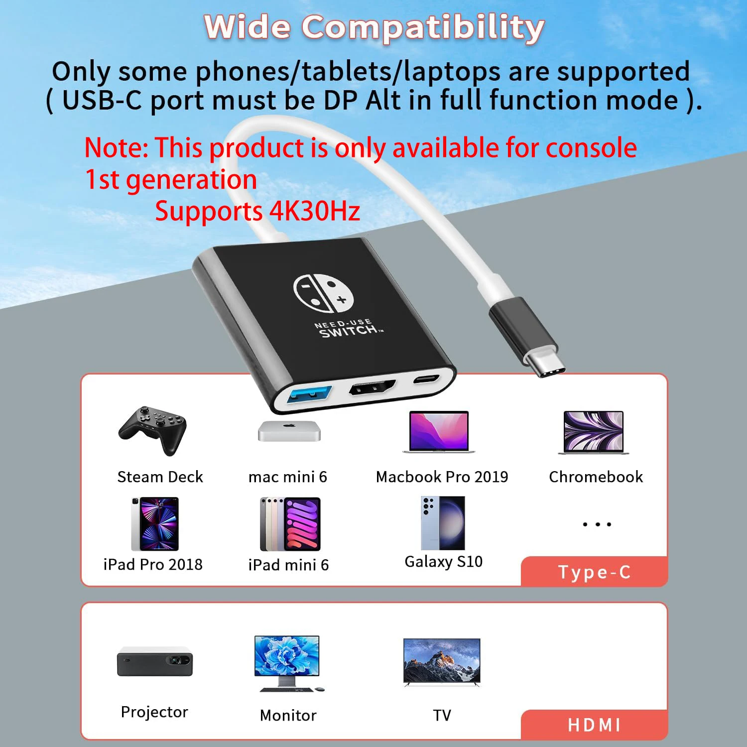 محول قاعدة تلفزيون محمول متوافق مع OLED/Steam Deck يدعم وضع SwitchTV مع HDMI2.0، قاعدة سفر بديلة للتبديل