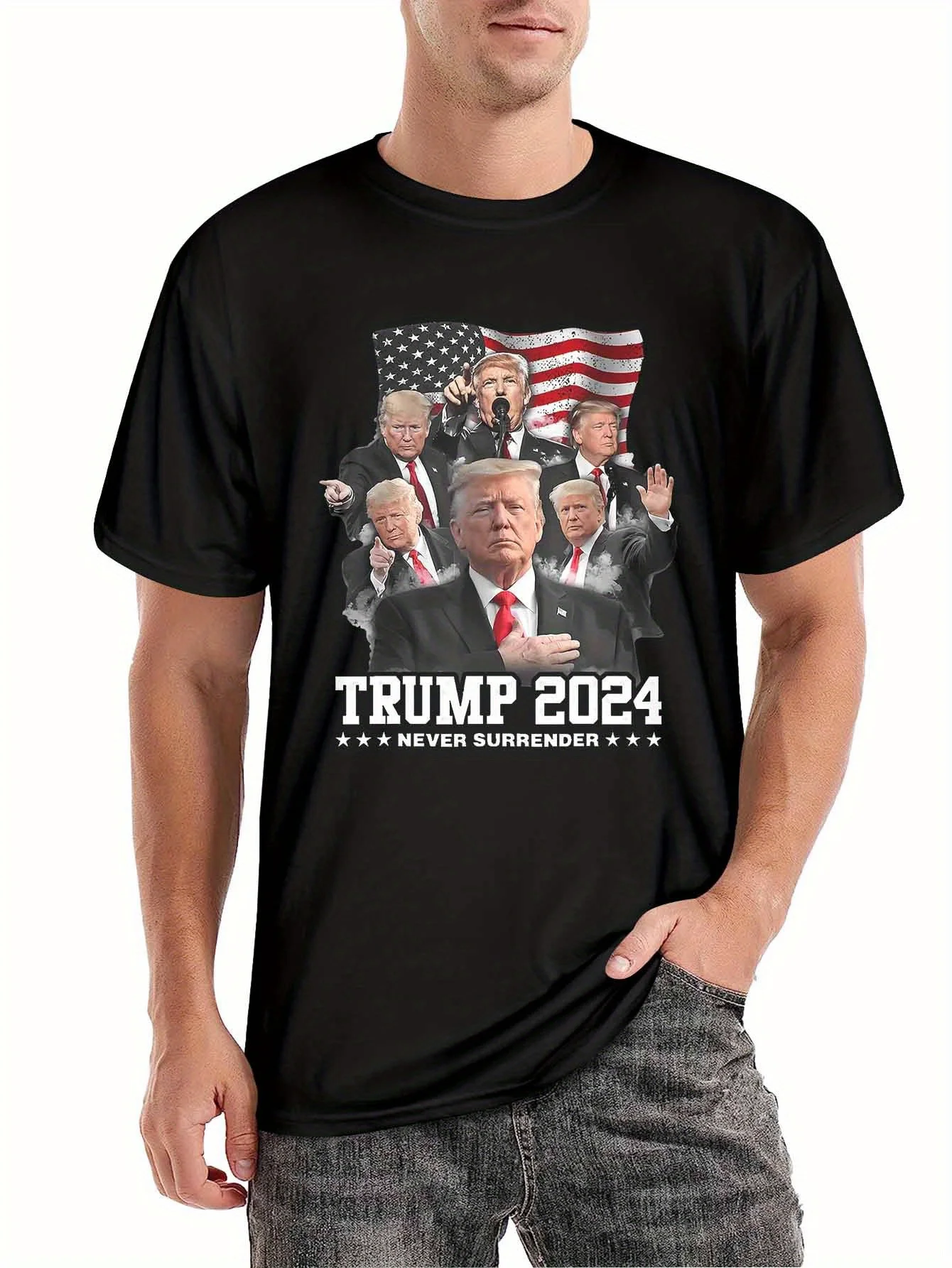 Hot 2024 Trump Print T-Shirts Street Short Sleeve Cotton Summer  Men's T-Shirts Comfort Fit Crew Neck Men Clothing Harajuku Tops