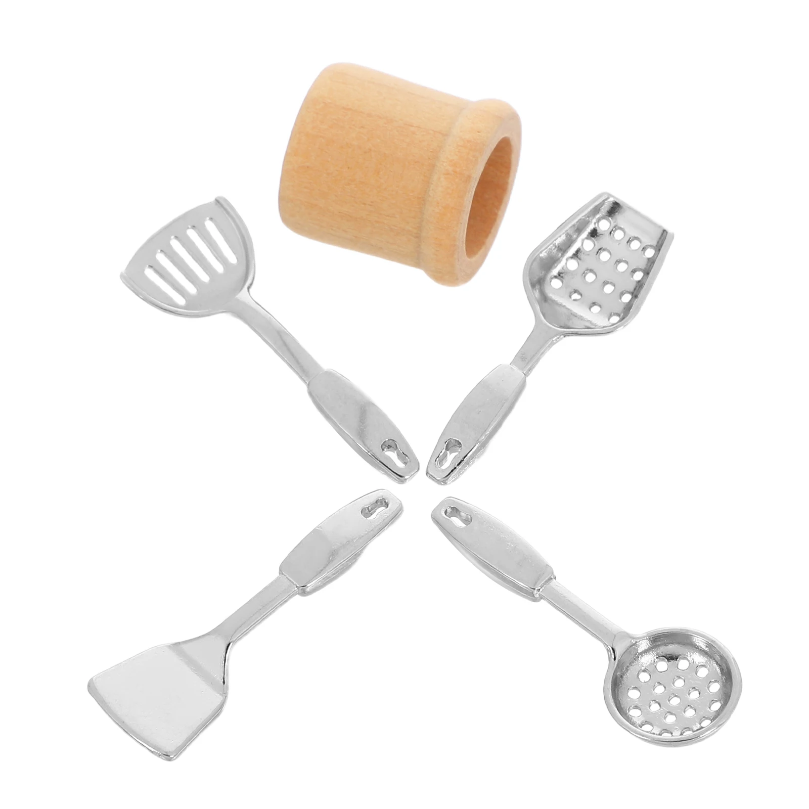 

5Pcs Mini Kitchen Set 1:12 Scale Realistic Metal Cooking Utensils Mini Shovel Bucket Pretend Play Accessories Pretend Play Toy