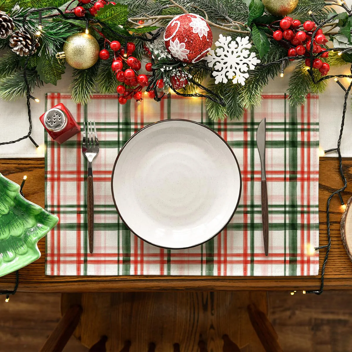 Red Green Buffalo Plaid Christmas Placemats,12x18 Inch Seasonal Winter Table Mats for Party Kitchen Dining Decoration