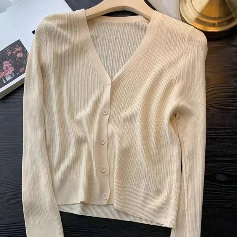 Cardigan de malha camisola versátil feminino primavera/verão 2024 nova moda auto cultivo protetor solar senhoras casaco superior