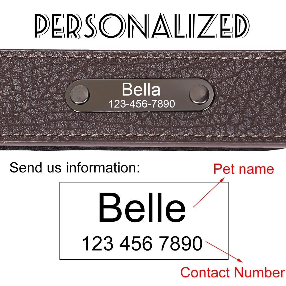 Personalized Dog Collars Engraved Nameplate ID Tag Customized Name Soft Leather Collar for Small Medium Large Dogs Accessories