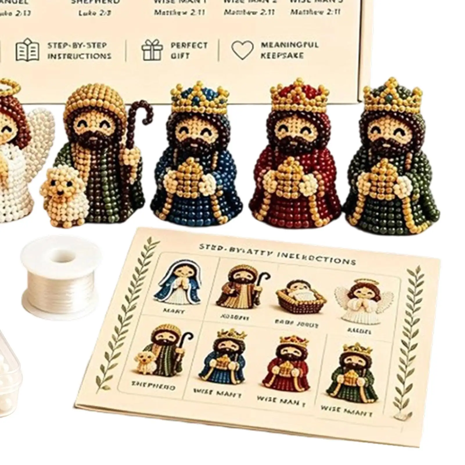 1set Nativity Bead Craft Kit 3D Beaded Craft Figurines Decor Beading Christmas Figures Kit for Men Women Adults Dad Wife Husband view 5