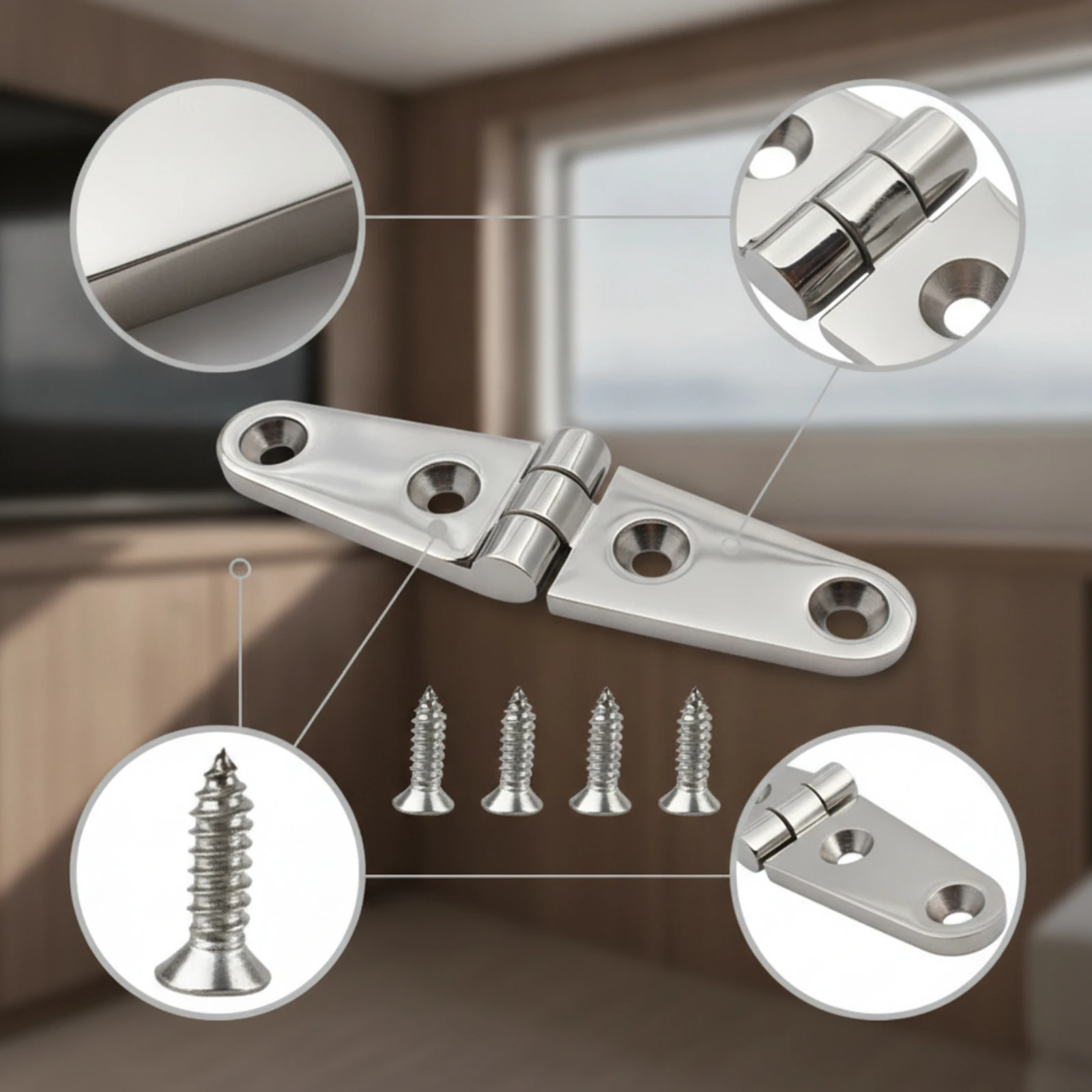 Strap Hinge Mirror Polished Hinge with Screws Hardware Rustproof Smooth for Boat Owners, Yacht, Cabinet