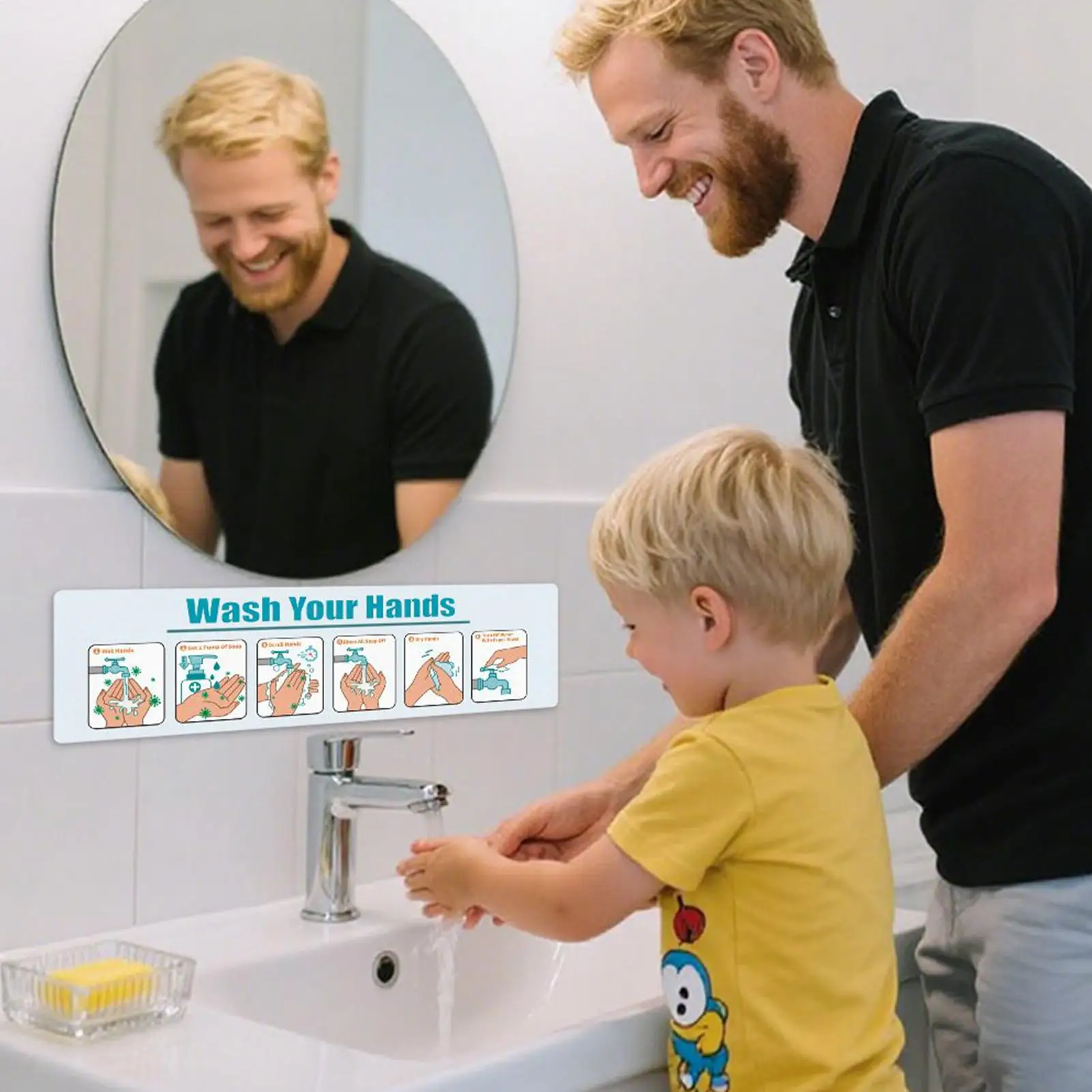 Hand Wash Instruction Sign Matte Finish Adhesive Handwashing Guide Waterproof Informative Decals Personal Hygiene Sticker For