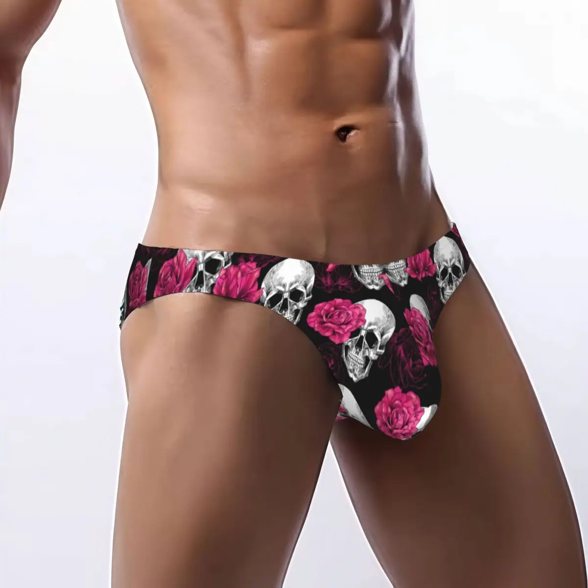 

Men's Sexy Briefs Breathable Bikini Skulls And Pink Roses Men Underpants Low Cut Man Underwear Panties