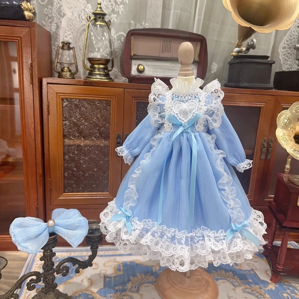 

1/3 1/4 1/6 blythe size Cotton Doll bjd Doll clothes Long sleeve light blue lace court style skirt doll accessories