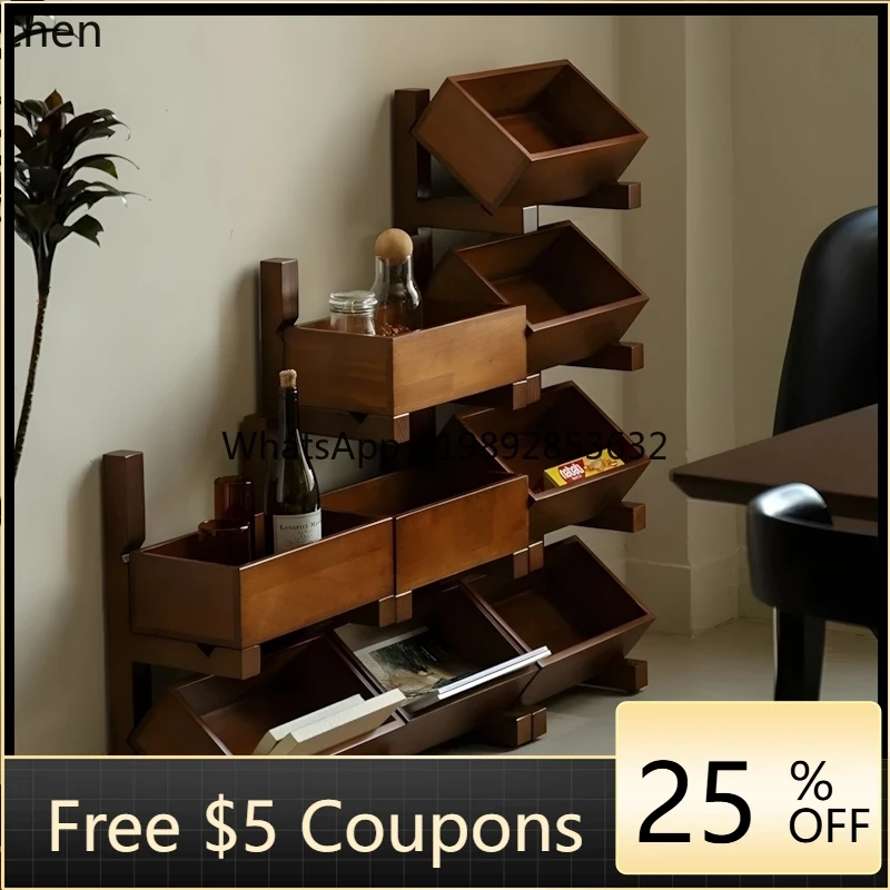 

Movable Shelf Living Room Cart Storage Rack Multi-layer Finishing Rack Solid Wood
