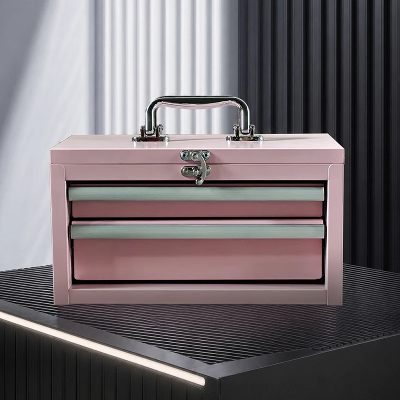 a forSoft Pink Waterproof 2-Drawer Stylish Tool Box Powder Coated Finish Pull-out Layered Drawers Tidy Tools Portable Hardware
