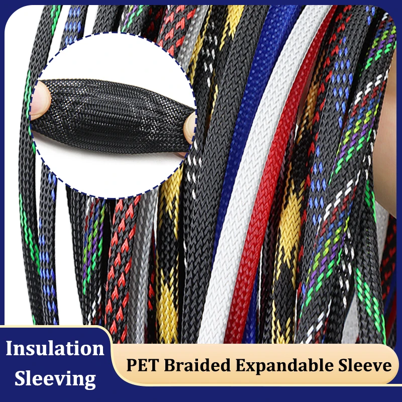

1m PET Braided Expandable Cable Sleeve High Density Insulation Line Protector Wire Wrap Sheath 2 4 6 8 10 12 14 16 20 25 30mm