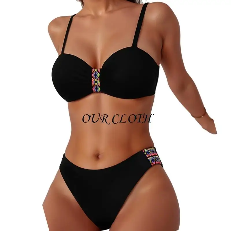 Women Two Piece Backless Bathing Suit High Waist Swimwears With Adjustable Strap and Back Tie For Beach Vacations Y1AC
