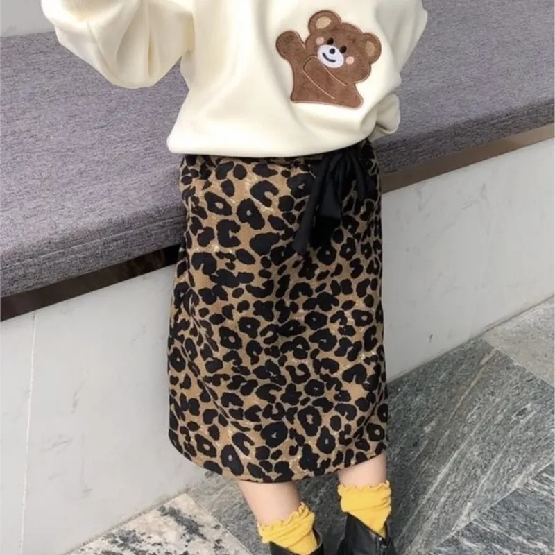 Fashion Baby Girl Leopard Print Skirt Fleece Inside Toddler Teen Child Bodycon Skirt Spring Autumn Winter Baby Clothes 3-14Y