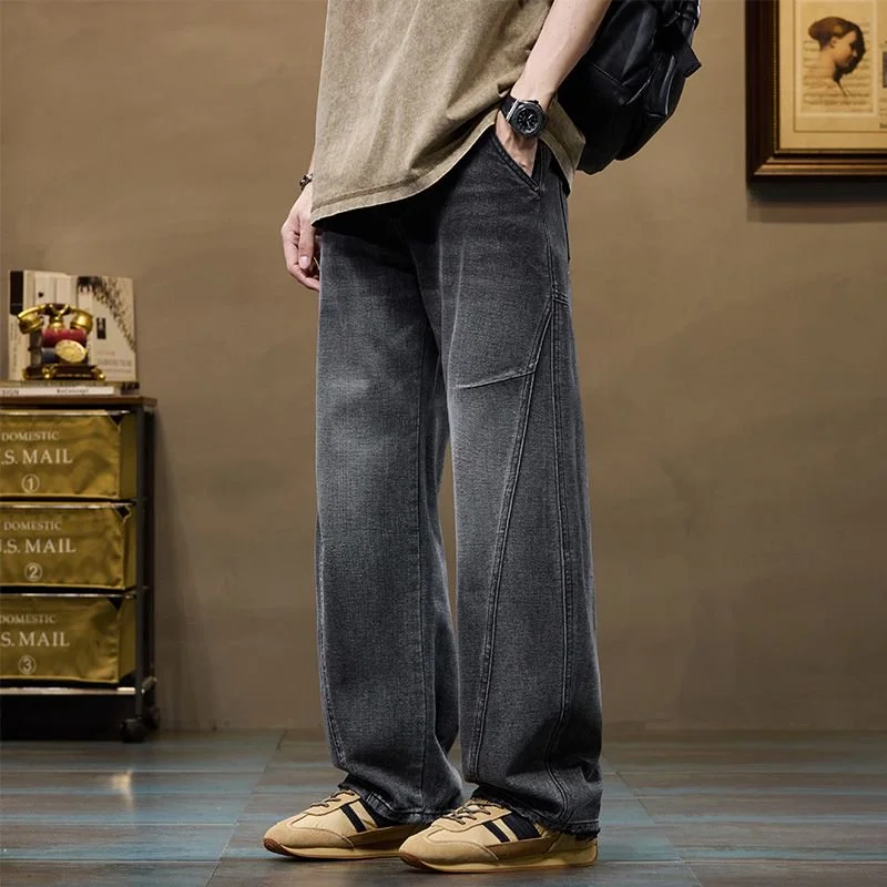 

Men's Wide-Leg Loose Straight Jeans | Korean Vintage Y2K High Street Style | Solid Color Hip-Hop Casual Dragging Pants