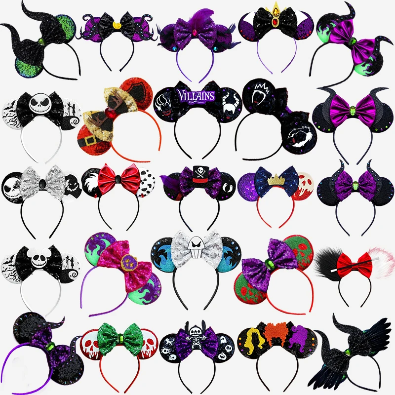 

Disney Halloween Hair Accessories Women Festival Skeleton Ears Headband For Girl Cosplay Ghost Hairband Kid Sequins Bow Headwear