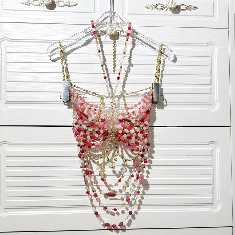 Light Luxury Acrylic Bead Bra, Backless Women'S Vest, Hanging Neck, Sexy Corset, Body Chain Bra, Outerwear, Hot Girl Strapless
