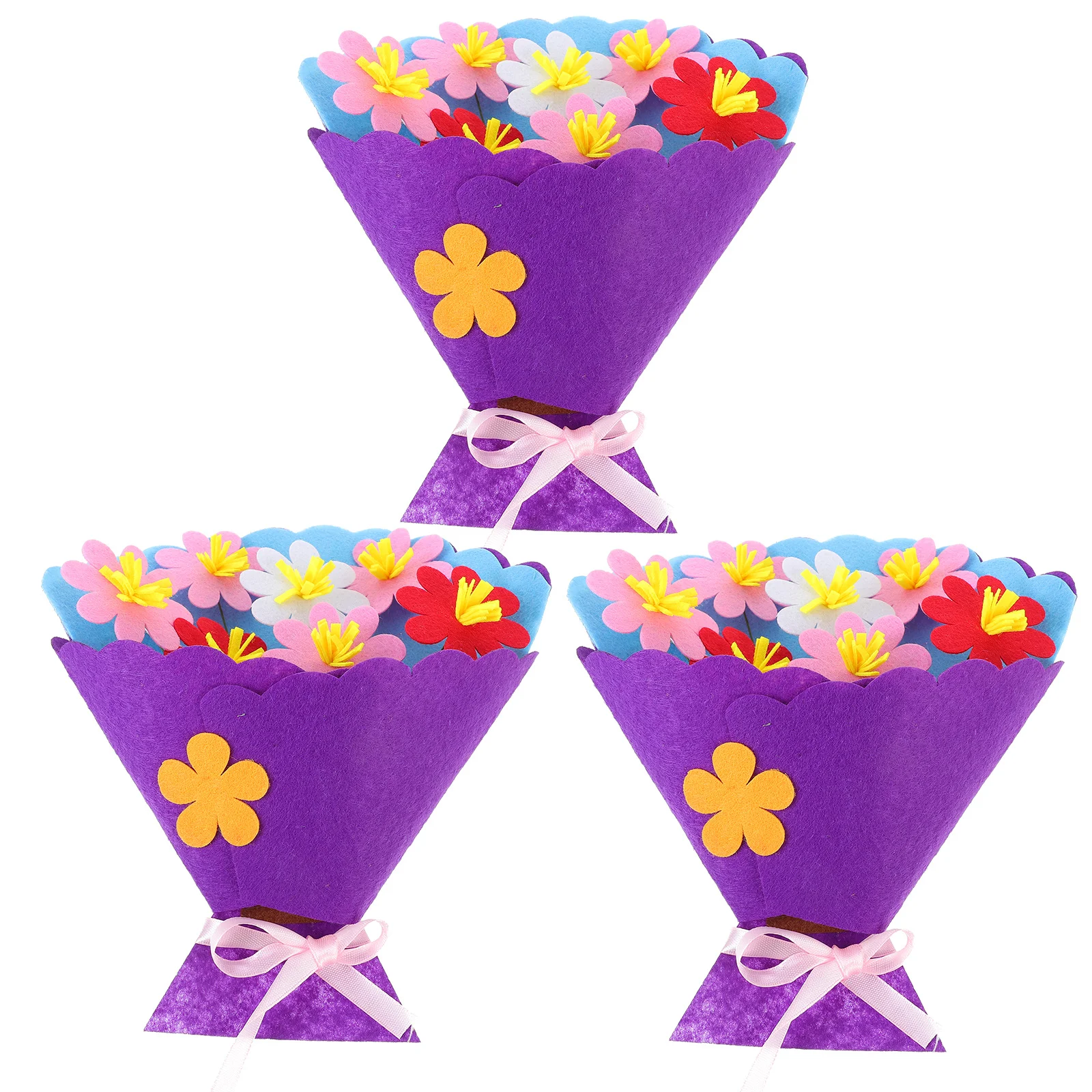 Kit di materiali per bouquet fai-da-te da 3 pezzi per bambini Set artigianale creativo fatto a mano Attività educativa Assemblaggio luminoso Viola