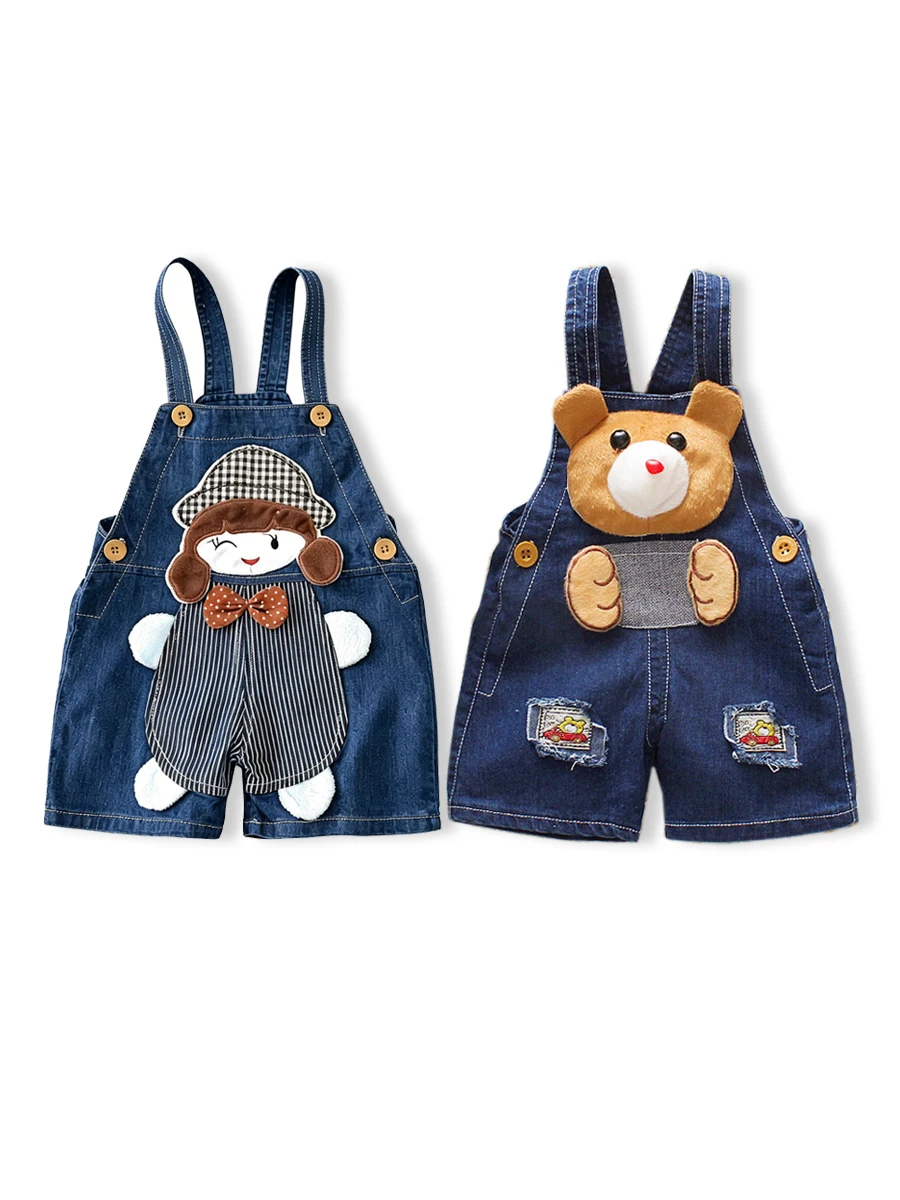 DIIMUU Children Kids Baby Boys Denim Dungarees Infants Girls Short Overalls Clothing Kid Casual Cartoon Print Bottoms