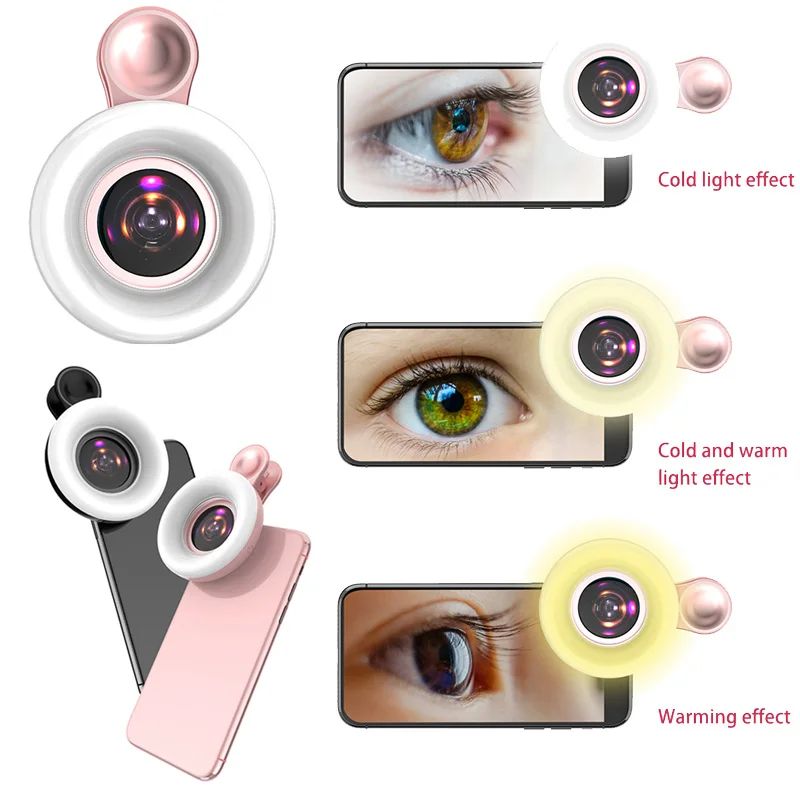 

Macro Lens For Mobile 15X Fill Ring Light Selfie Live Lamp Camera Lens with LED Universal Flash Smartphone Portable Light Clip