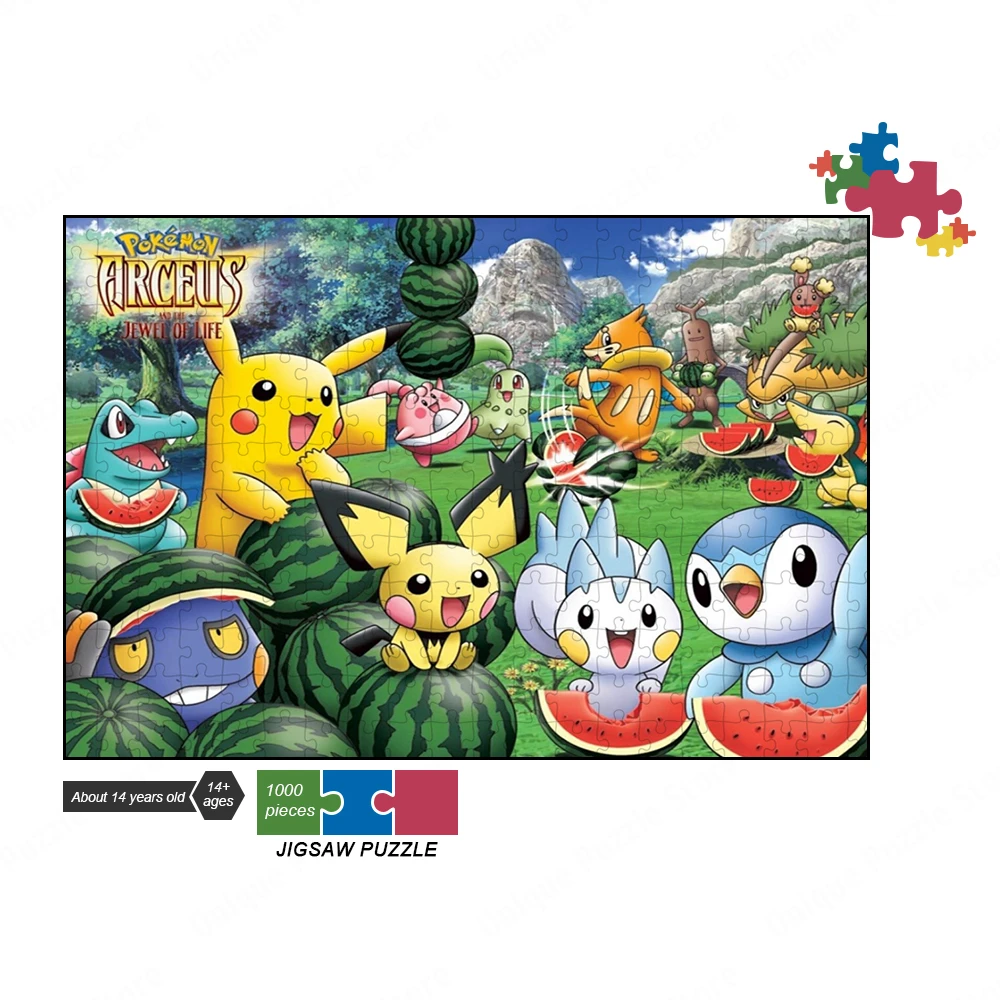 Pikachu Puzzle Anime 300/500/1000 Pieces Jigsaw Puzzles Toys for Children Restless Pokemon Cartoon Board Games Educational Toys