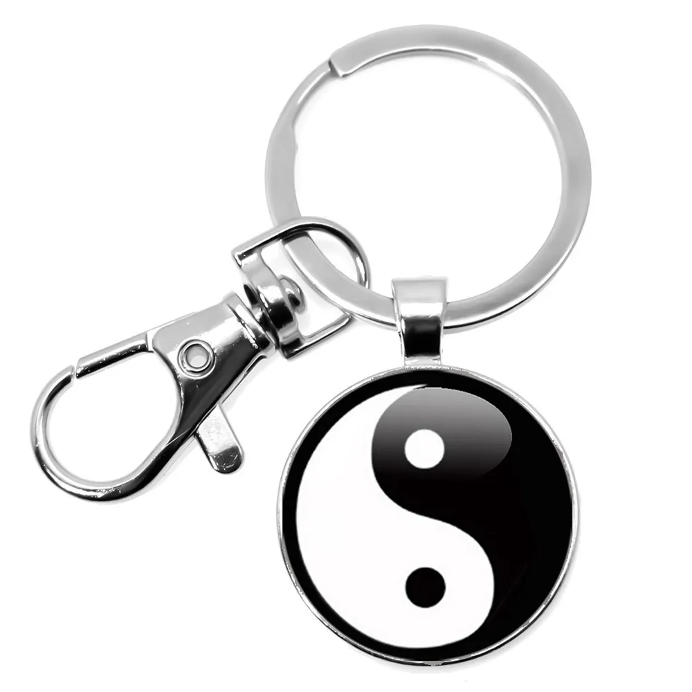 New Yin Yang Keychains Black And White Yinyang Tai Chi  Glass Pendant Key Chain Taoist Symbols Keyring JewelrAy Gift