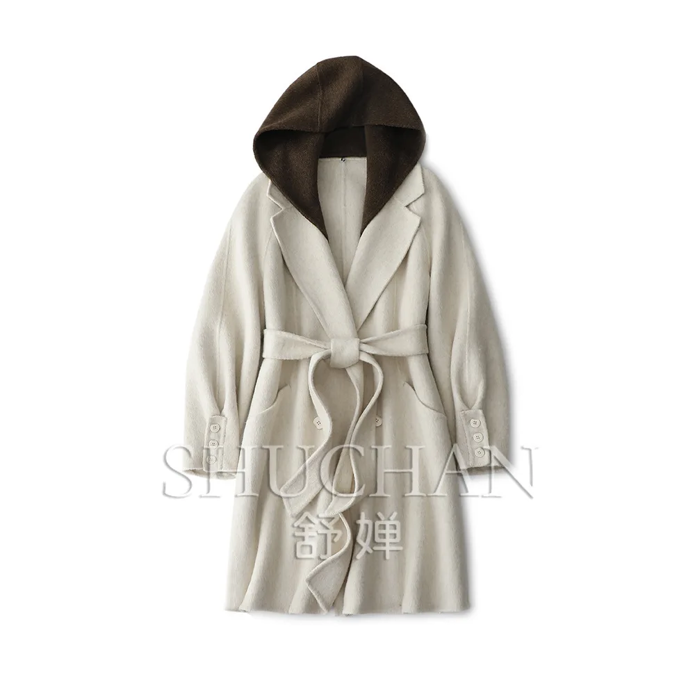 

Removable Hooded Double-sided Woolen Coat Womenl Thickened Long Woolen Coats and Jackets Women