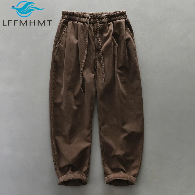 Z675 New Autumn Mens Casual Pants Simple Vintage Style Solid Color Loose Fit Daily Wear Straight Long Trousers for Men