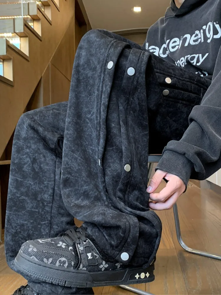 

Tie Dye Vintage Dir Pants Men's Spring Autumn Folded Design Cool Pants American Heavyweight Sweatpants Trendy Button Pants