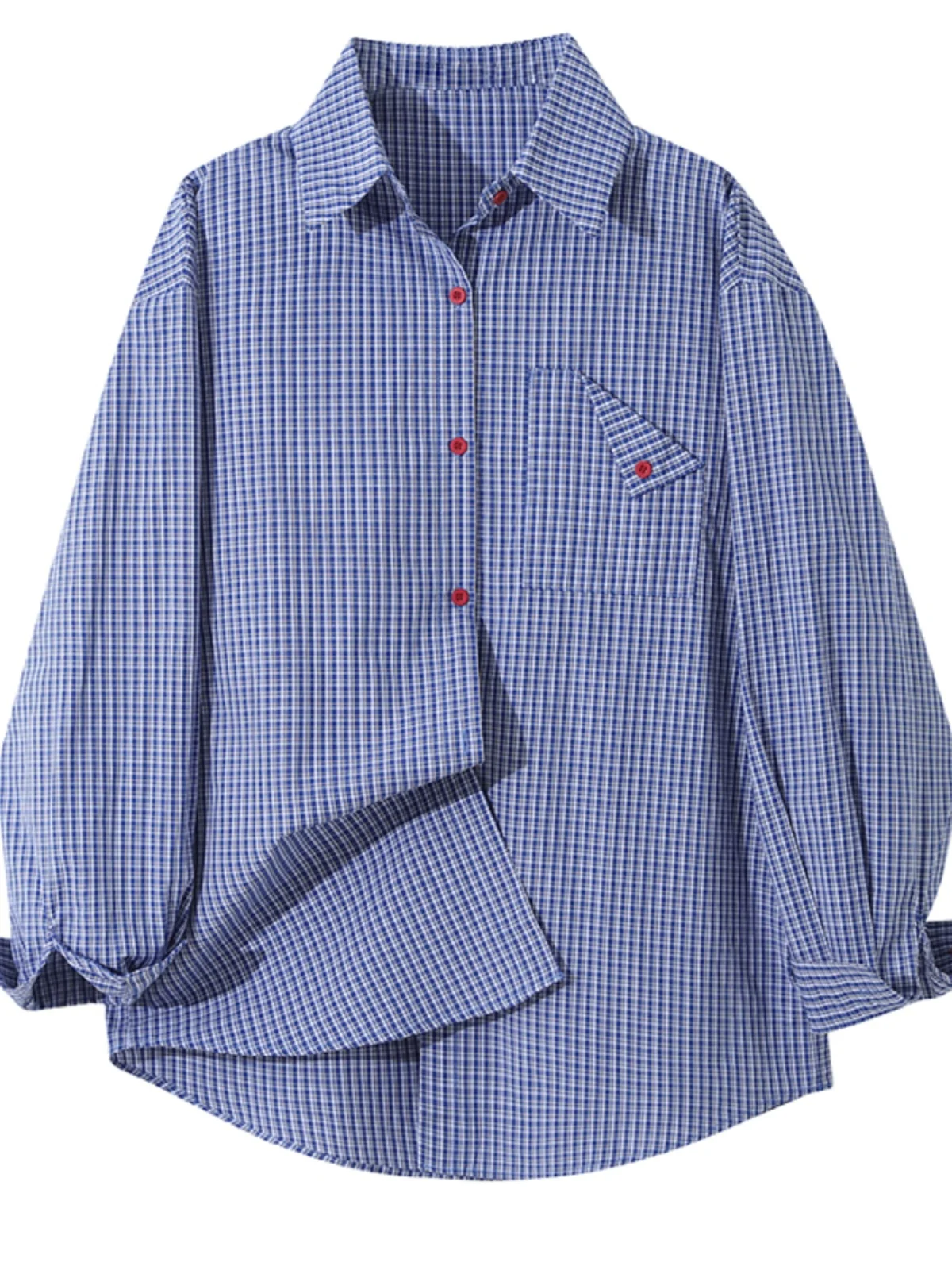 

Свободный повседневный длинный женский топ в клетку в стиле ретро, модный универсальный топ на весну 2025 г., топ на пуговицах