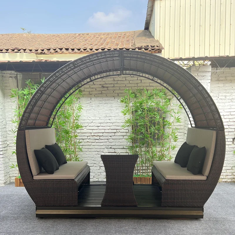 Outdoor courtyard rattan power rocking chair hotel homestay outdoor rocking chair aluminum leisure swing table and chairs