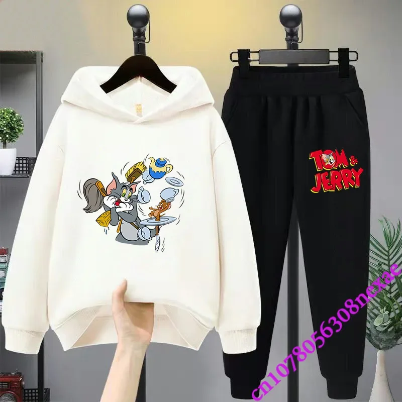 2024 New Disney Tom And Jerry Children's Set Spring And Autumn Cartoon Anime Boys And Girls Print Sports Top And Pants 2-piece