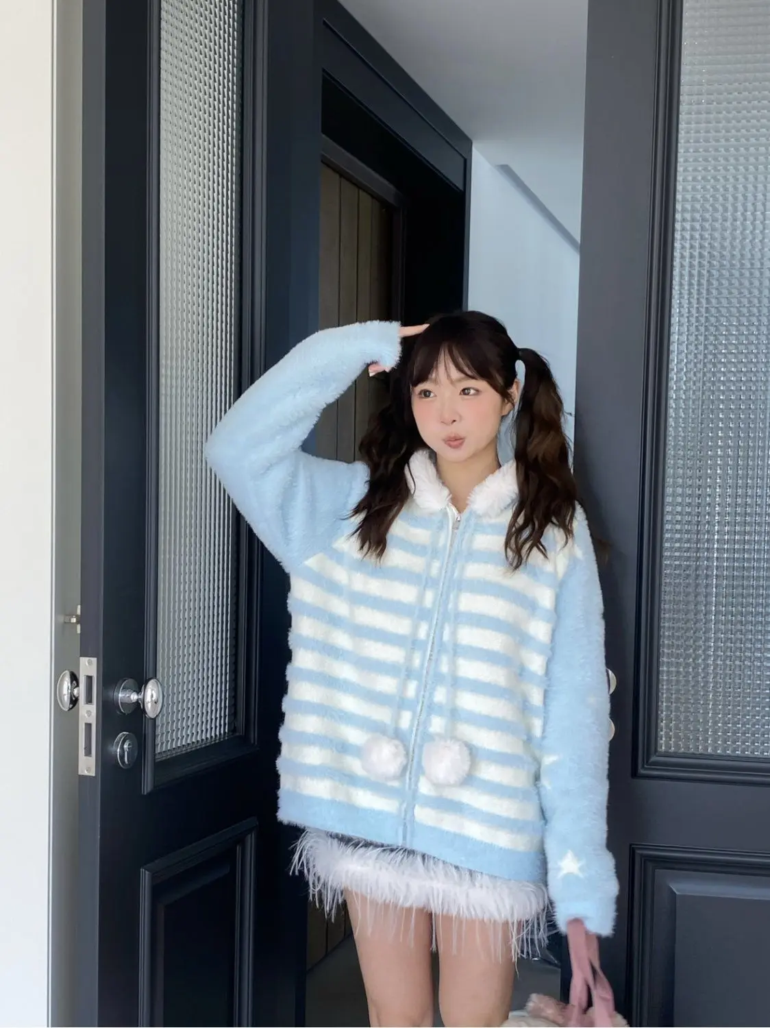 اليابانية Kawaii متماسكة سترة المرأة الحلو أنيقة Y2k المحاصيل القمم الإناث 2025 الخريف لون نقي أنيقة البلوز الملابس الكورية